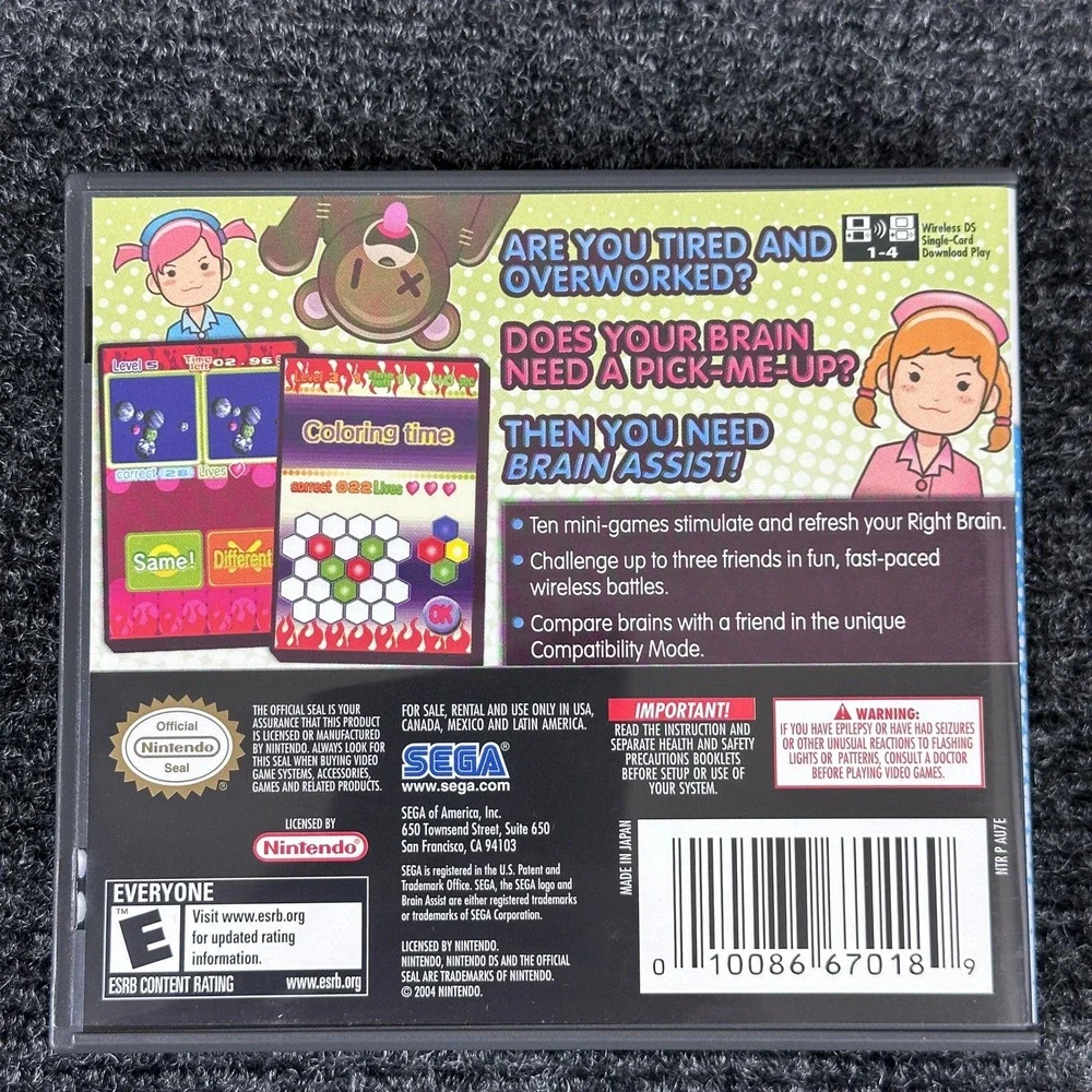 Brain Assist Nintendo DS SEGA‎ Puzzle Game NTR-AU7E-USA CIB Complete Case Manual